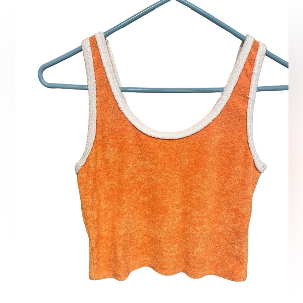 Hollister Woman’s Orange Terrycloth Crop Tank Top w/White Trim - Medium